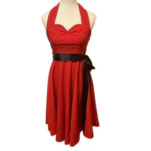 GRACE KARIN VINTAGE 1950’S STYLE HALTER FIT & FLAIRE RED DRESS/ Size S
